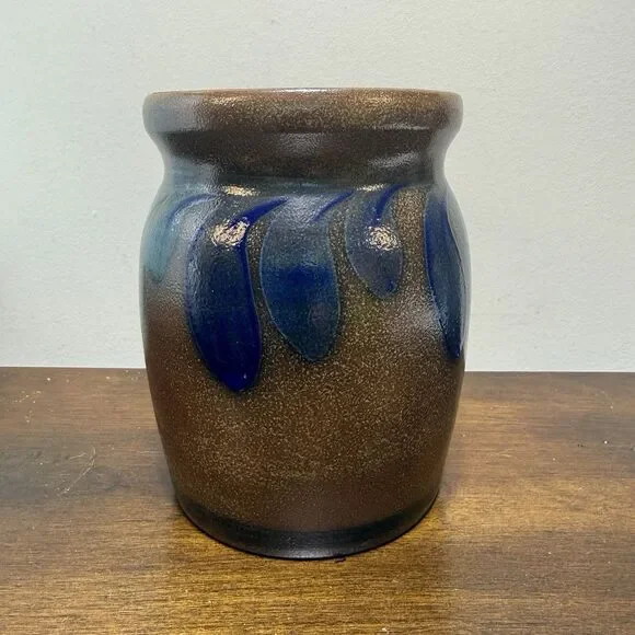 Vintage BBP Beaumont Brothers Pottery Crock Blue Feather Brush Strokes 1992 - Picture 3 of 9